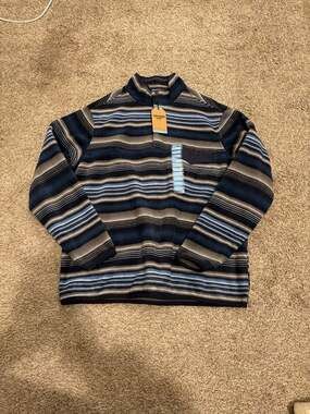 Southern Grit Tundra Fleece Badlands Navy Striped Pullover, Size Large